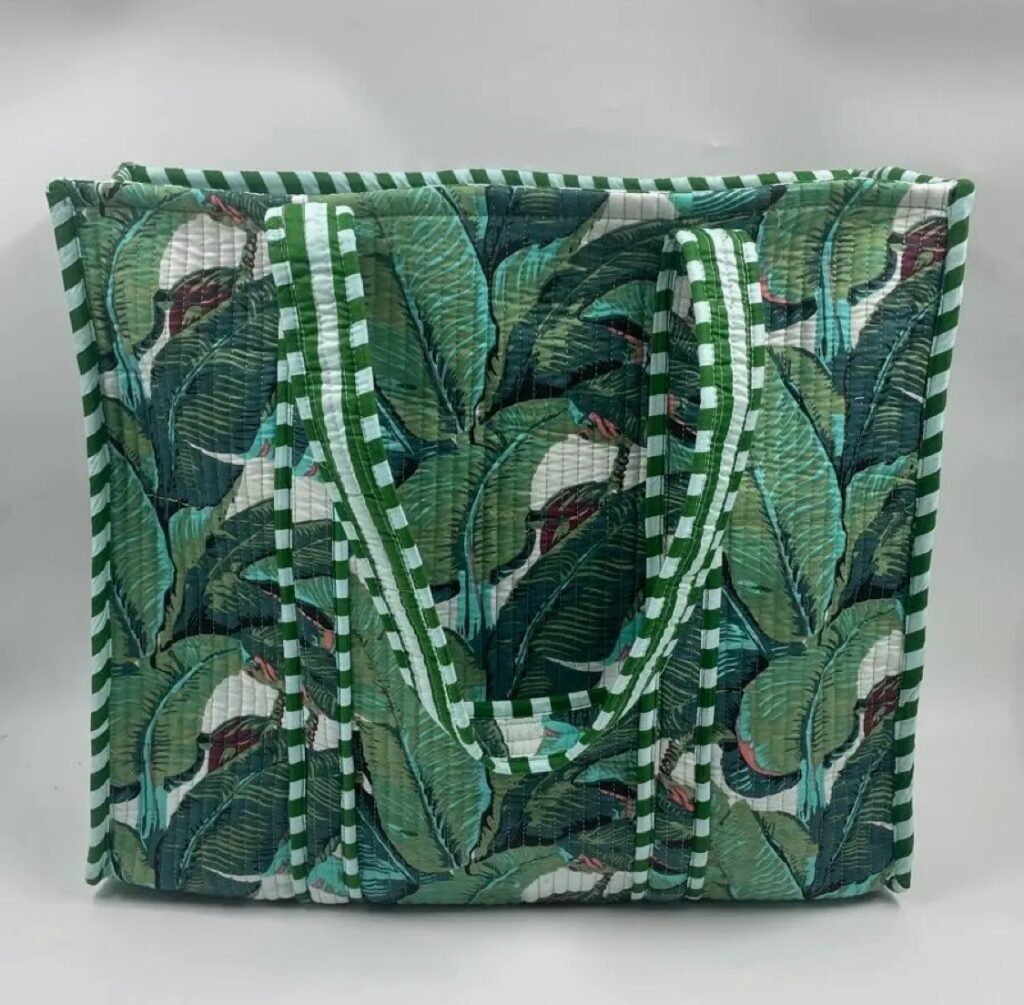 Quilted Cotton Tote/Beach Bag - Green Leaf