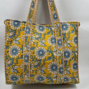 Quilted Cotton Tote Bag - Yellow Floral
