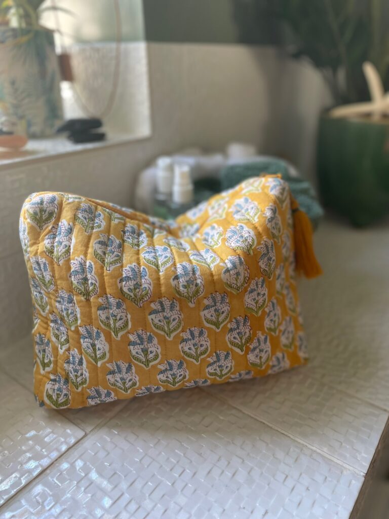 Wash Bag -Quilted Cotton Yellow