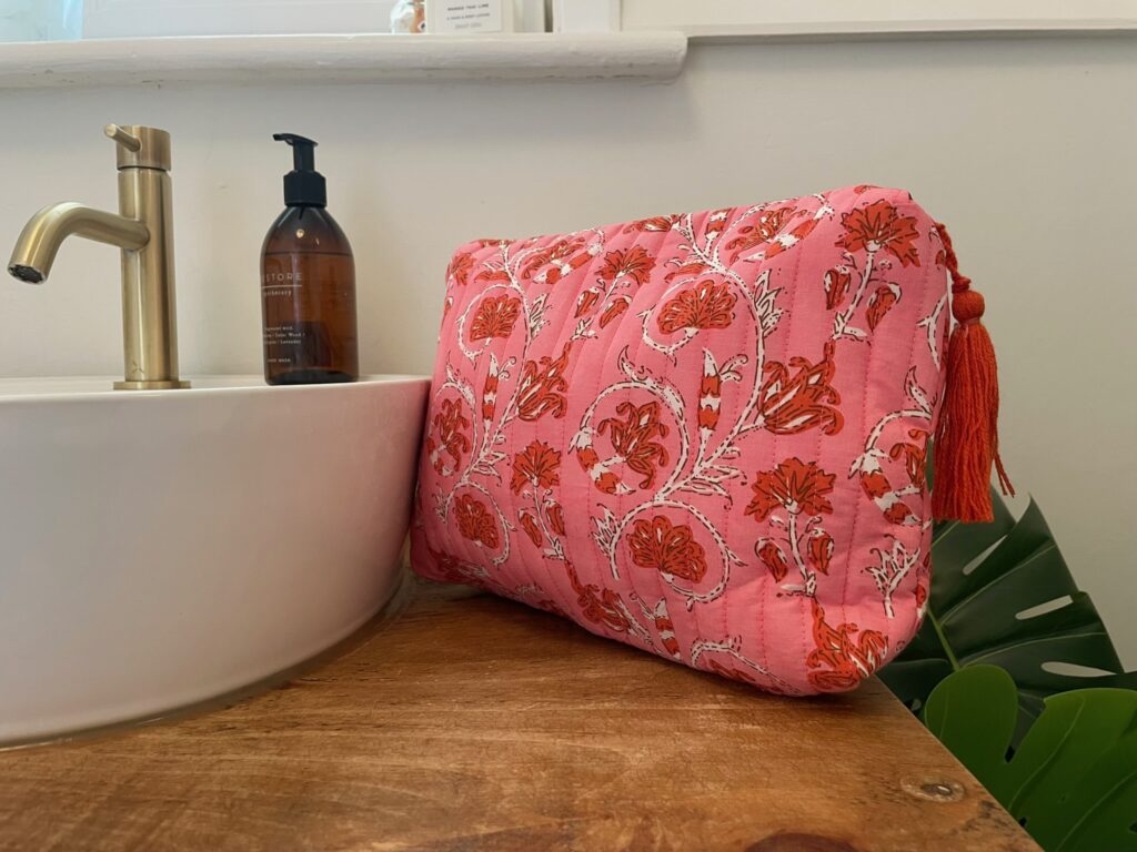 Wash Bag - Cotton Quilted -Pink