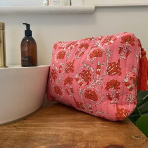 Wash Bag - Cotton Quilted -Pink