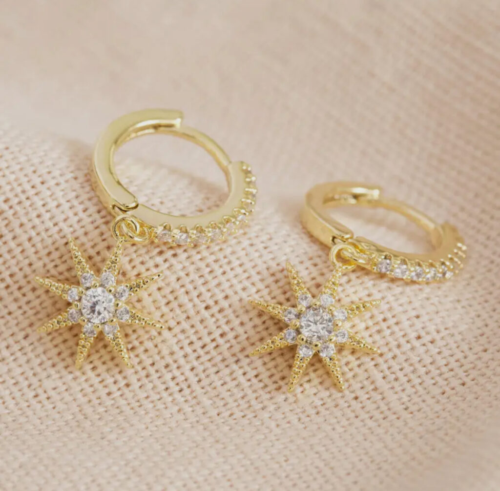 Crystal Star Huggie Hoop Earrings in Gold