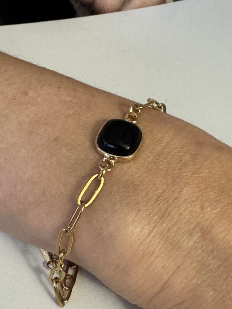 Square Gemstone Paperclip Bracelet Black Jade