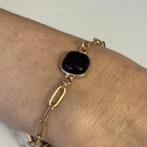 Square Gemstone Paperclip Bracelet Black Jade