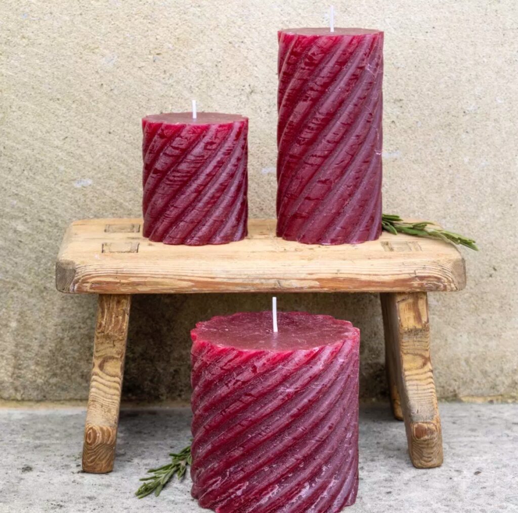 Grand Illusions Rustic Twisted Pillar Candle Plum