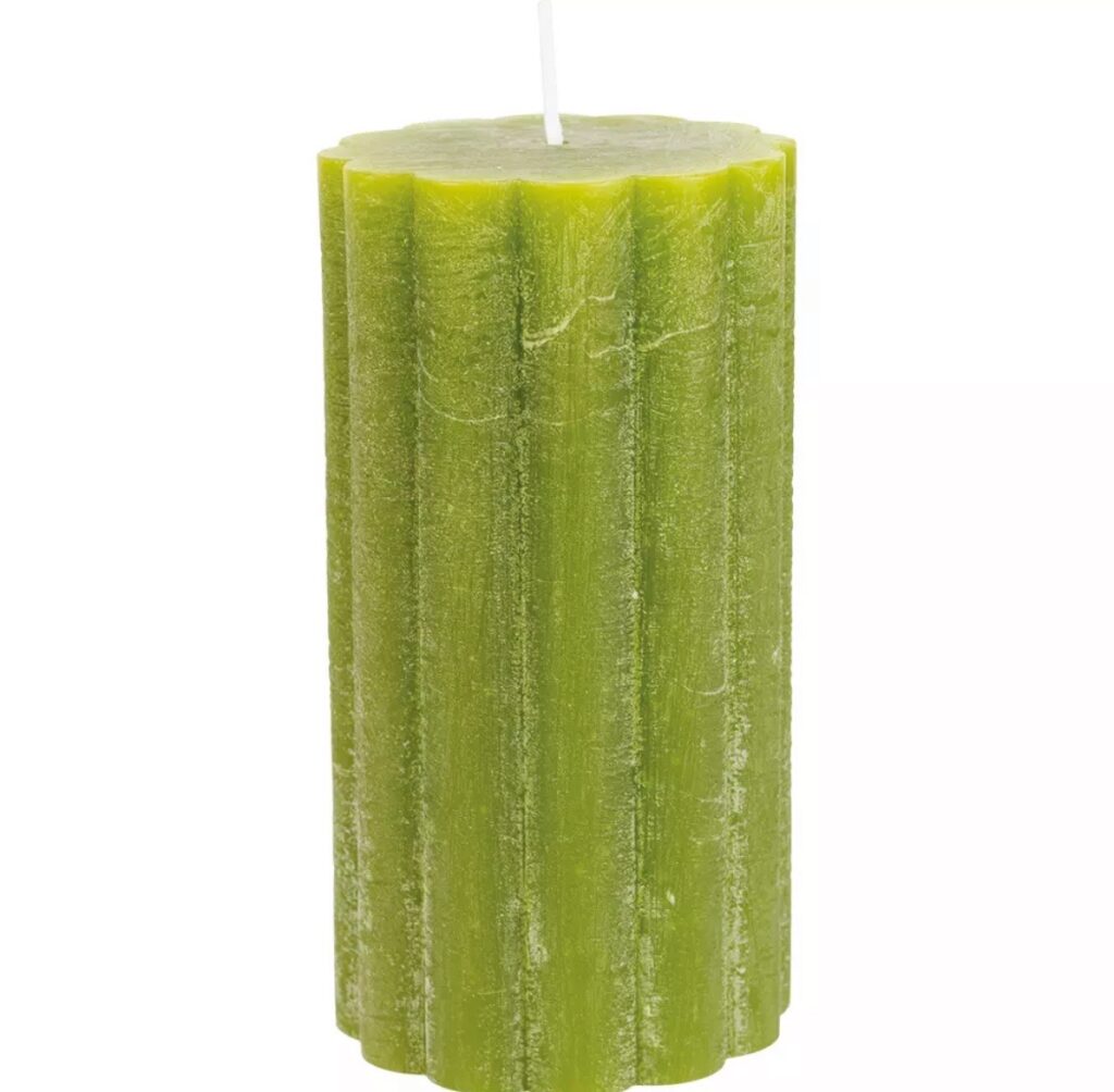 Grand Illusions Rustic scalloped Pillar Candle Fern Green 7cm