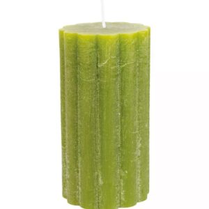Rustic scalloped Pillar Candle Fern Green 7cm