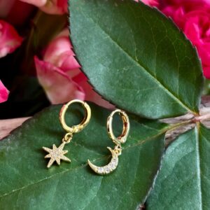 Mismatched Star & Moon Hoop Earrings