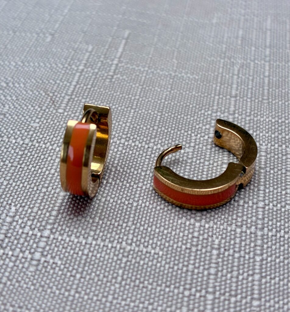 Mini Orange Stripe Hoop Earrings