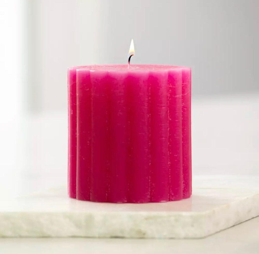 Grand Illusions Rustic Scalloped Pillar Candle Fuchsia