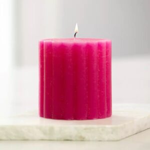 Rustic Scalloped Pillar Candle Fuchsia