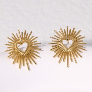Radiating Heart Earrings Gold